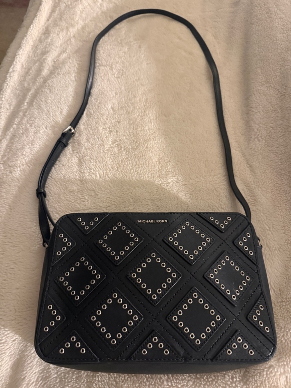 Michael Kors Black Studded Diamond-Quilt Crossbody